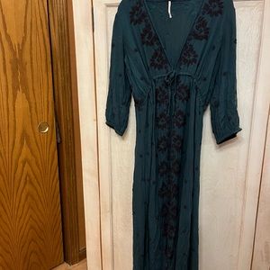 Free People Embroidered Fable Midi Dress in Teal/Blue Size Small
